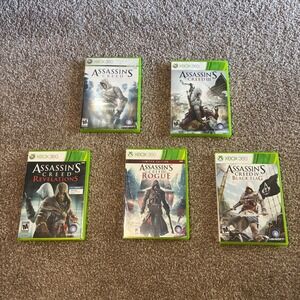 Lot of 5 Assassins Creed Video Games Xbox 360 Bundle Rogue Black Flag Revelation